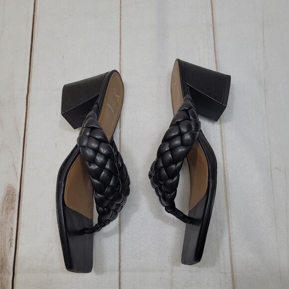 Marc Fisher Norsa braided leather black block heel shoes Flip flop - Picture 3 of 8